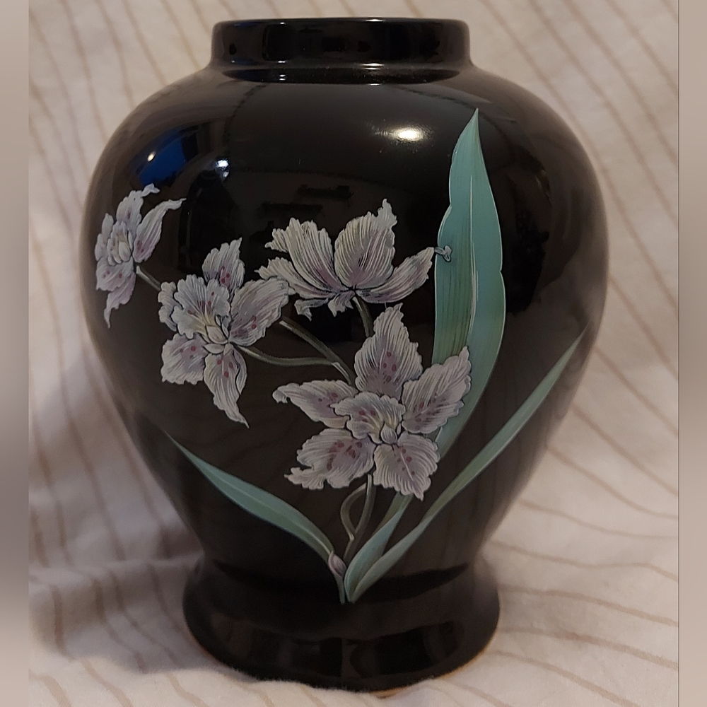 Japanese Black Floral Vase